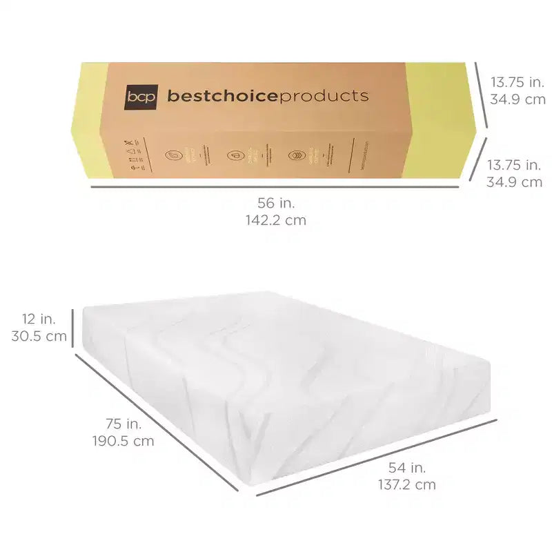 Matelas en mousse à mémoire de forme Best Choice Products 12 po, 2 couches, charbon de bois infusé au gel et thé vert, fermeté moyenne