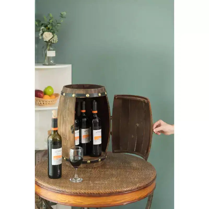 Présentoir à vin décoratif vintage en forme de tonneau en bois Vintiquewise