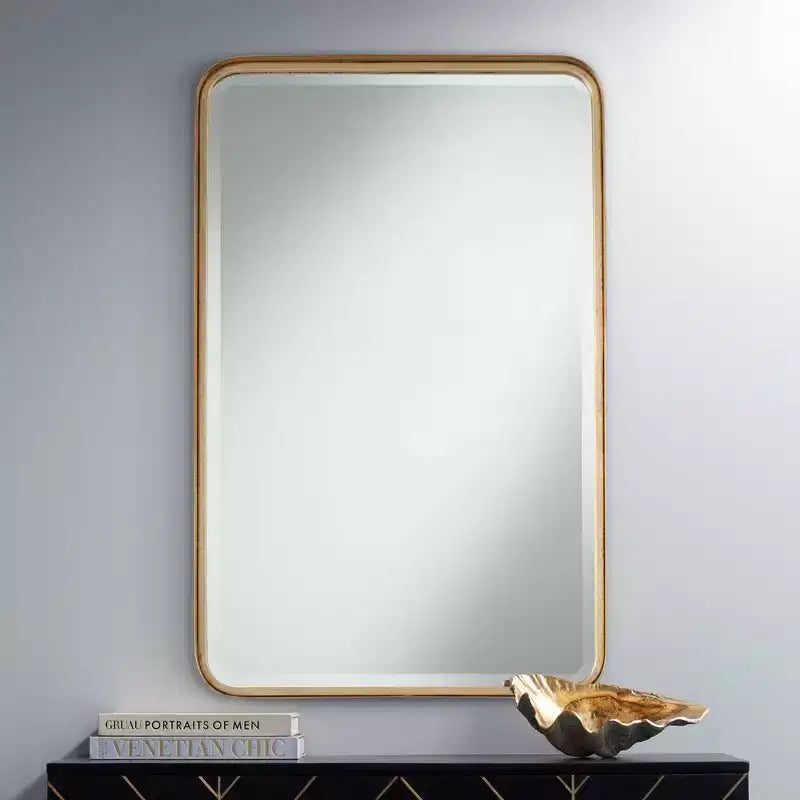 Miroir mural décoratif rectangulaire Uttermost Andi avec cadre en fer doré et verre biseauté, 61 cm de large, pour salle de bain, chambre, salon, maison