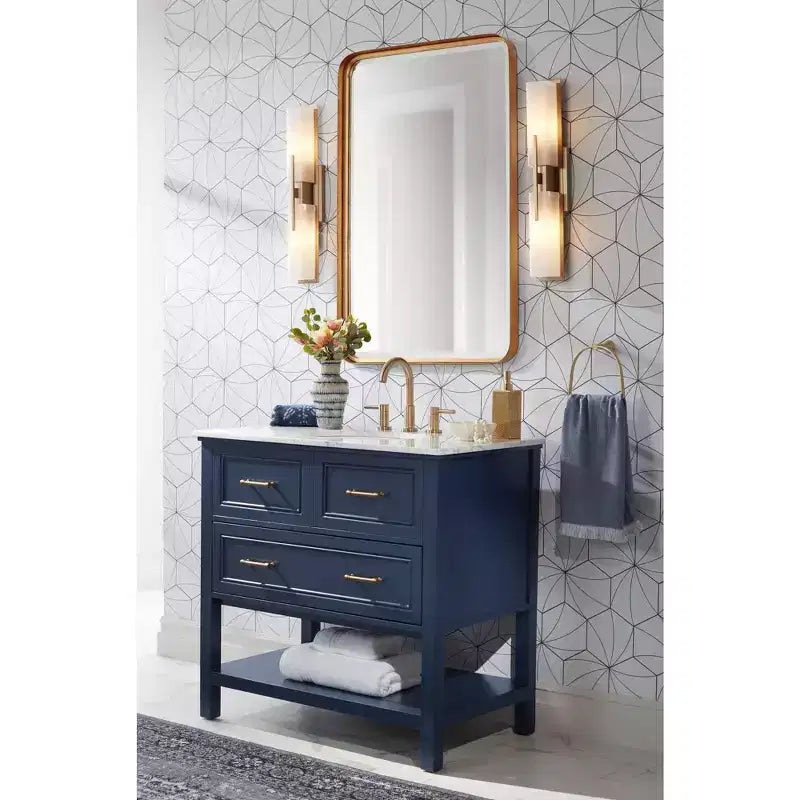 Miroir mural décoratif rectangulaire Uttermost Andi avec cadre en fer doré et verre biseauté, 61 cm de large, pour salle de bain, chambre, salon, maison