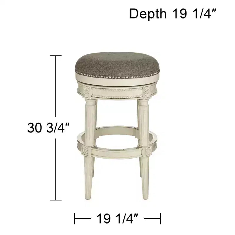 55 Downing Street Oliver Wood Tabouret de Bar Pivotant Blanc Vieilli 30 1/2 po de Haut Coussin Rond Traditionnel Gris avec Repose-pieds pour Comptoir de Cuisine