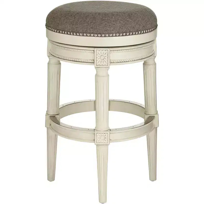 55 Downing Street Oliver Wood Tabouret de Bar Pivotant Blanc Vieilli 30 1/2 po de Haut Coussin Rond Traditionnel Gris avec Repose-pieds pour Comptoir de Cuisine