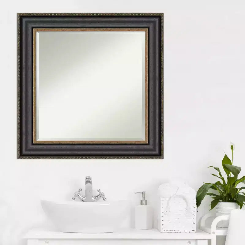 Miroir mural de salle de bain à cadre en bronze Thomas, noir – Amanti Art