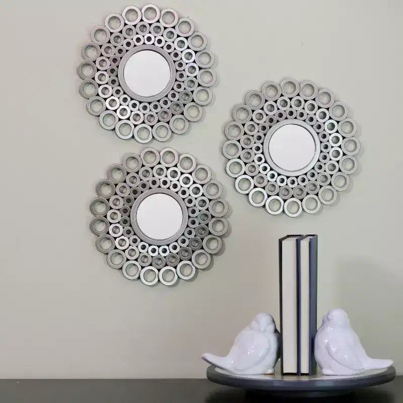 Lot de 3 miroirs ronds gris Northlight avec orbes angulaires en cascade 10
