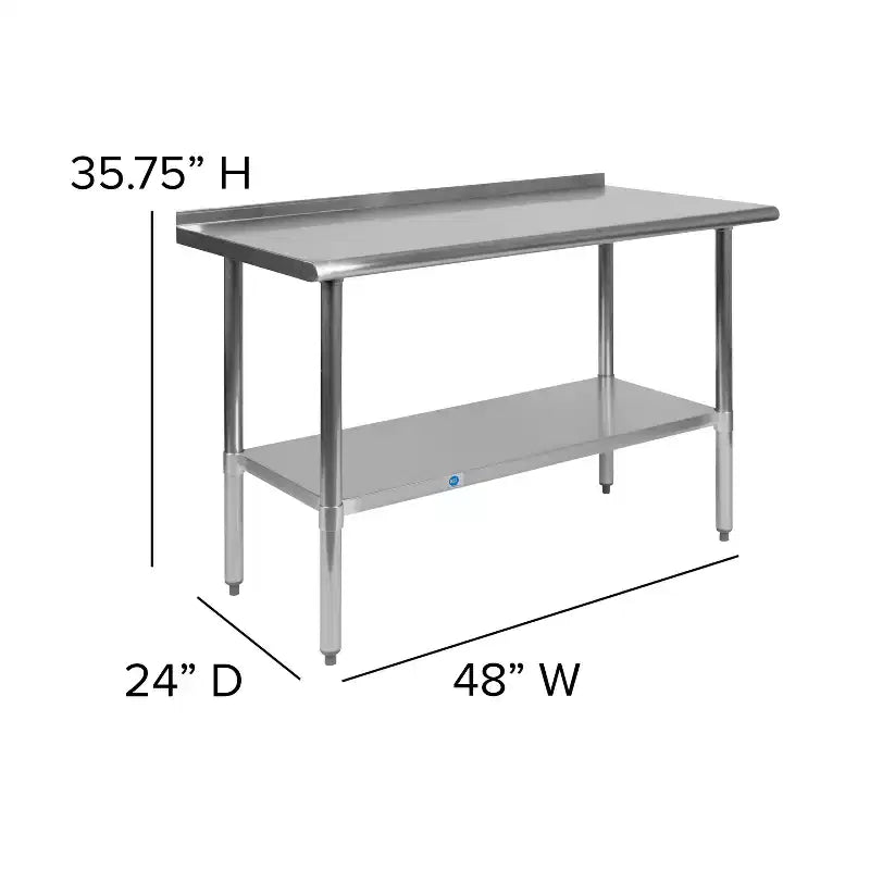 Table de préparation et de travail Emma and Oliver en acier inoxydable de calibre 18 avec dosseret et étagère, conforme aux normes NSF