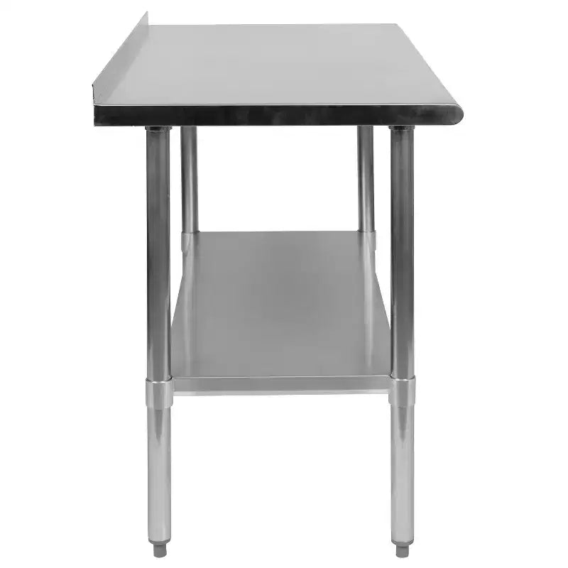 Table de préparation et de travail Emma and Oliver en acier inoxydable de calibre 18 avec dosseret et étagère, conforme aux normes NSF