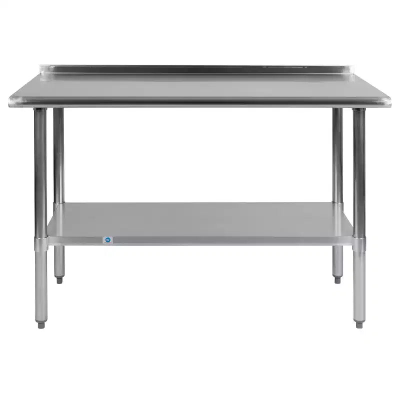 Table de préparation et de travail Emma and Oliver en acier inoxydable de calibre 18 avec dosseret et étagère, conforme aux normes NSF