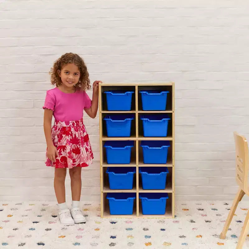 Meuble de rangement pour enfant ECR4Kids Streamline avec 10 casiers et 10 bacs de rangement, format 5x2