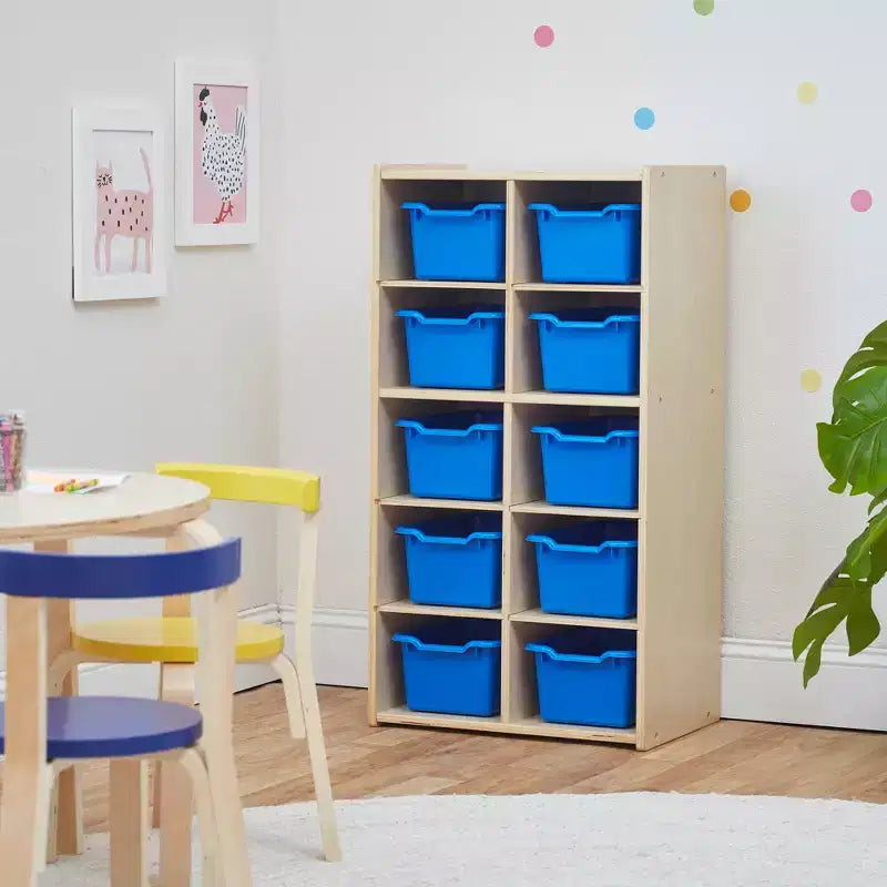 Meuble de rangement pour enfant ECR4Kids Streamline avec 10 casiers et 10 bacs de rangement, format 5x2