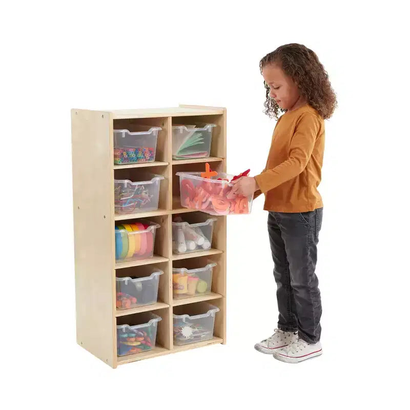 Meuble de rangement pour enfant ECR4Kids Streamline avec 10 casiers et 10 bacs de rangement, format 5x2