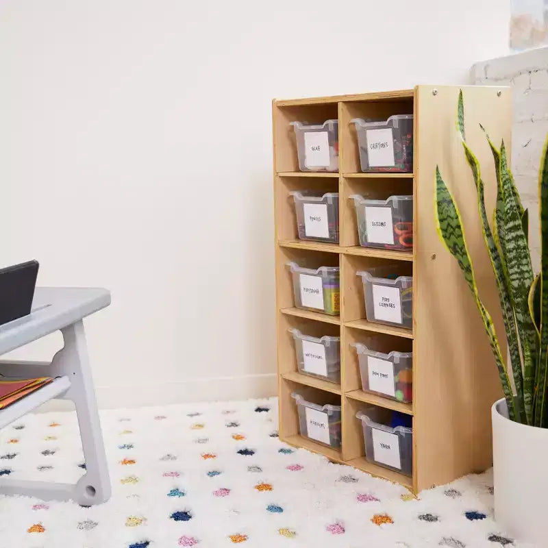 Meuble de rangement pour enfant ECR4Kids Streamline avec 10 casiers et 10 bacs de rangement, format 5x2