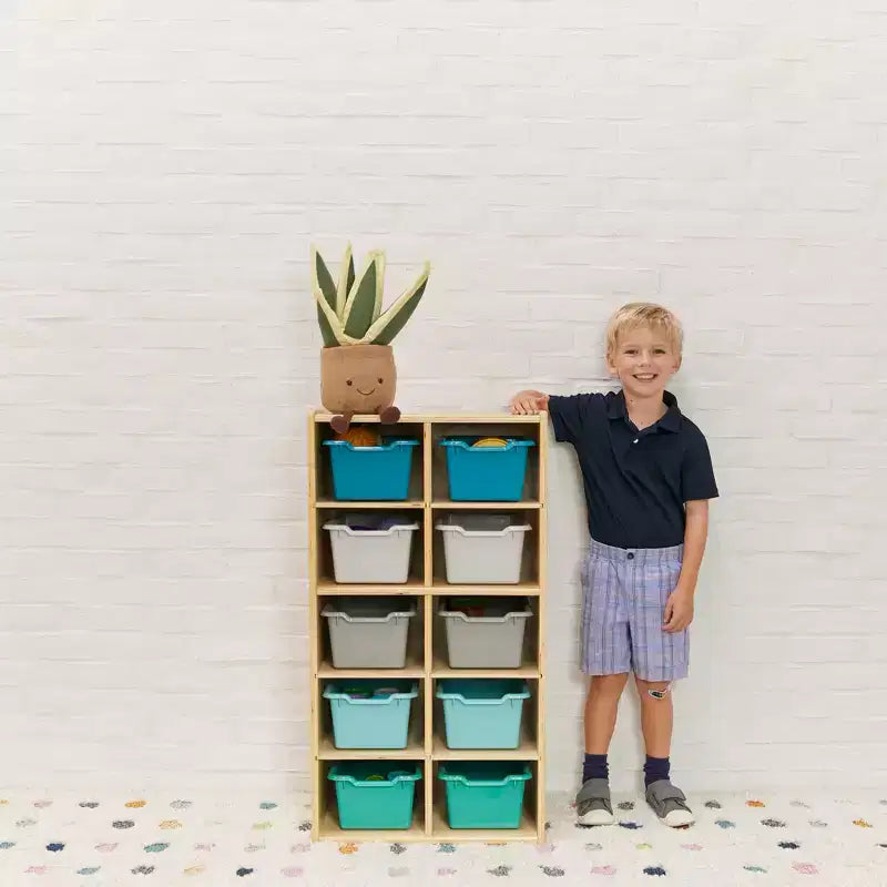 Meuble de rangement pour enfant ECR4Kids Streamline avec 10 casiers et 10 bacs de rangement, format 5x2