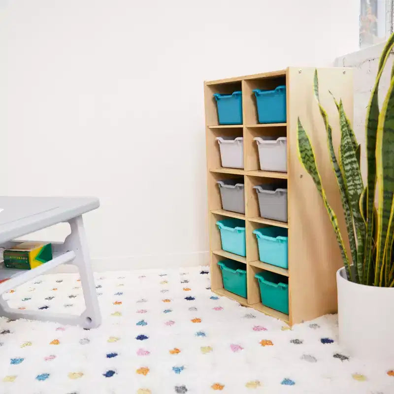 Meuble de rangement pour enfant ECR4Kids Streamline avec 10 casiers et 10 bacs de rangement, format 5x2
