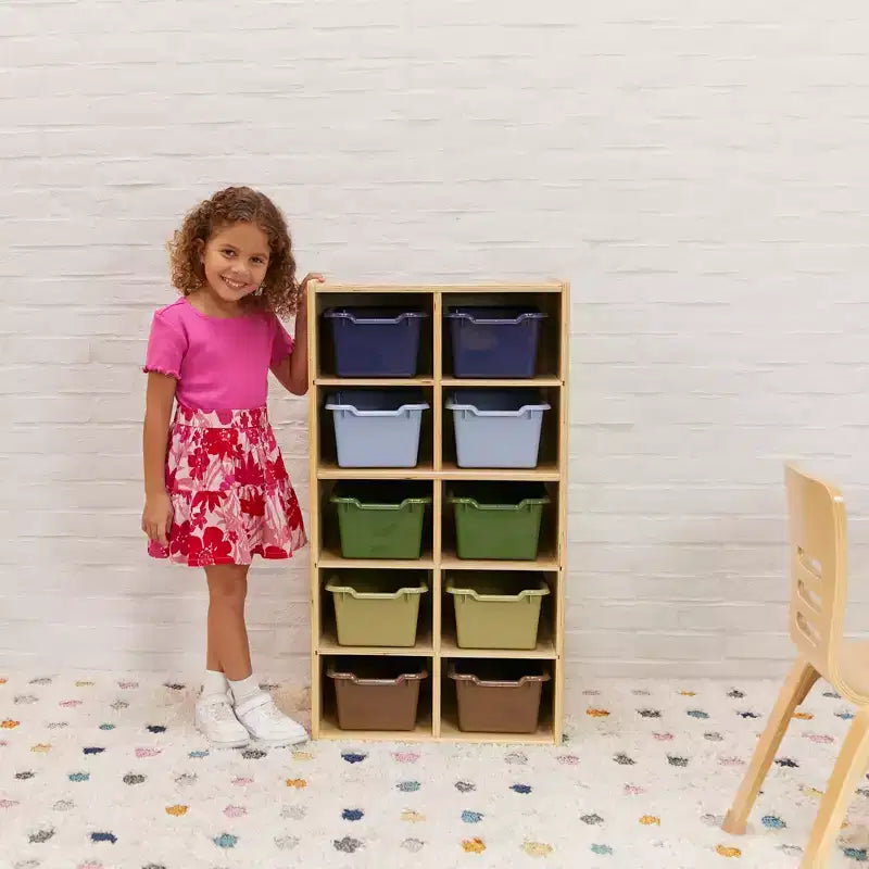 Meuble de rangement pour enfant ECR4Kids Streamline avec 10 casiers et 10 bacs de rangement, format 5x2