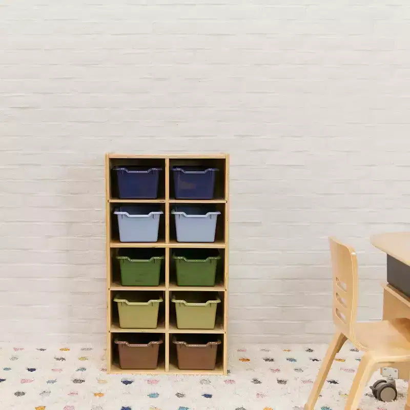 Meuble de rangement pour enfant ECR4Kids Streamline avec 10 casiers et 10 bacs de rangement, format 5x2