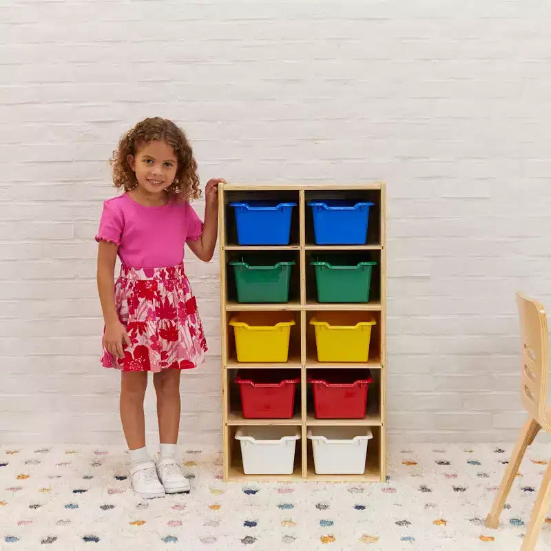 Meuble de rangement pour enfant ECR4Kids Streamline avec 10 casiers et 10 bacs de rangement, format 5x2