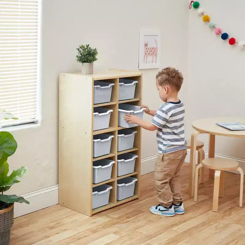 Meuble de rangement pour enfant ECR4Kids Streamline avec 10 casiers et 10 bacs de rangement, format 5x2