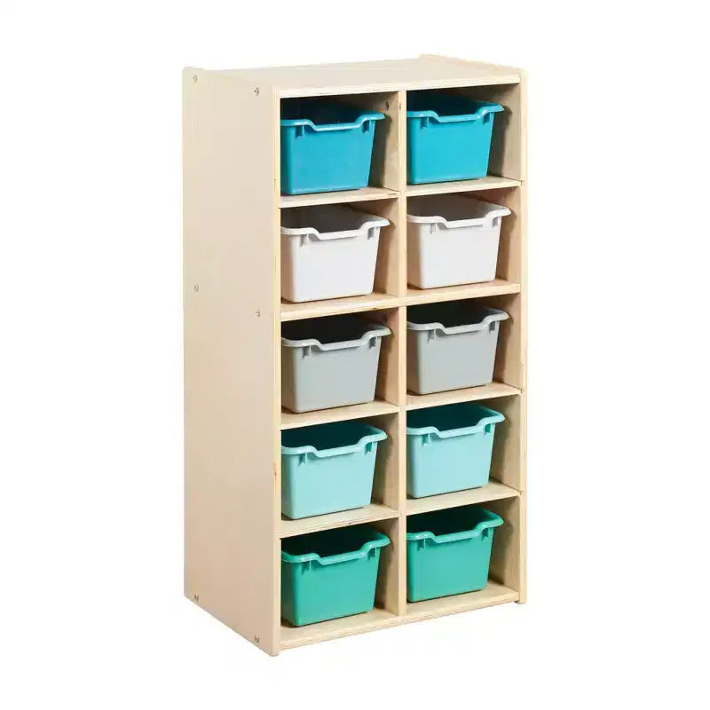 Meuble de rangement pour enfant ECR4Kids Streamline avec 10 casiers et 10 bacs de rangement, format 5x2