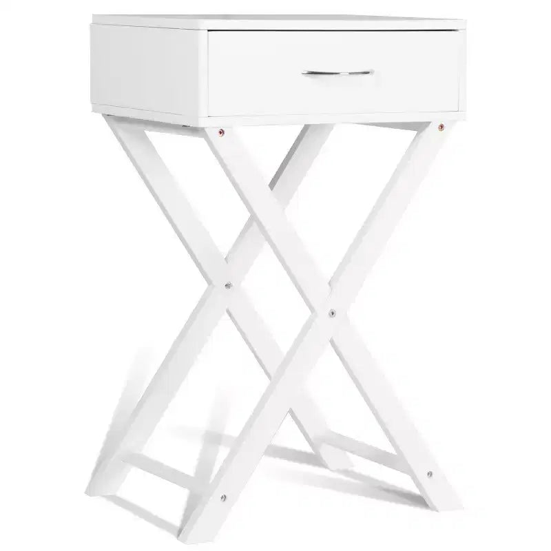 Costway 2 Tables de Chevet X-Shape Tiroir Table d'Appoint Meuble Maison Moderne Blanc