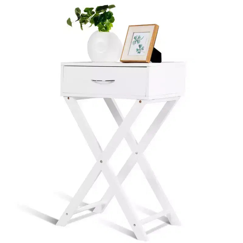 Costway 2 Tables de Chevet X-Shape Tiroir Table d'Appoint Meuble Maison Moderne Blanc