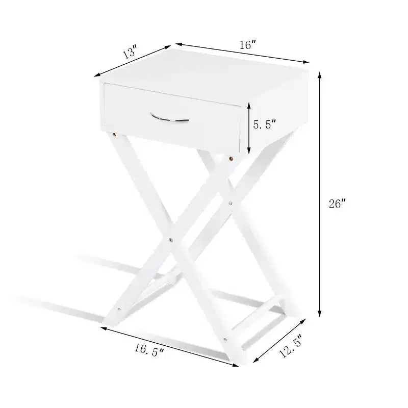 Costway 2 Tables de Chevet X-Shape Tiroir Table d'Appoint Meuble Maison Moderne Blanc