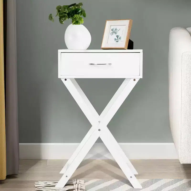Costway 2 Tables de Chevet X-Shape Tiroir Table d'Appoint Meuble Maison Moderne Blanc