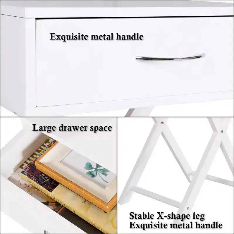Costway 2 Tables de Chevet X-Shape Tiroir Table d'Appoint Meuble Maison Moderne Blanc
