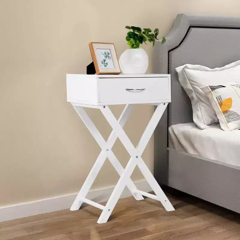 Costway 2 Tables de Chevet X-Shape Tiroir Table d'Appoint Meuble Maison Moderne Blanc