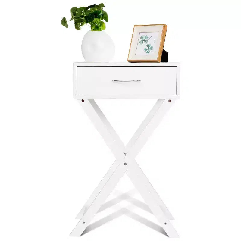 Costway 2 Tables de Chevet X-Shape Tiroir Table d'Appoint Meuble Maison Moderne Blanc