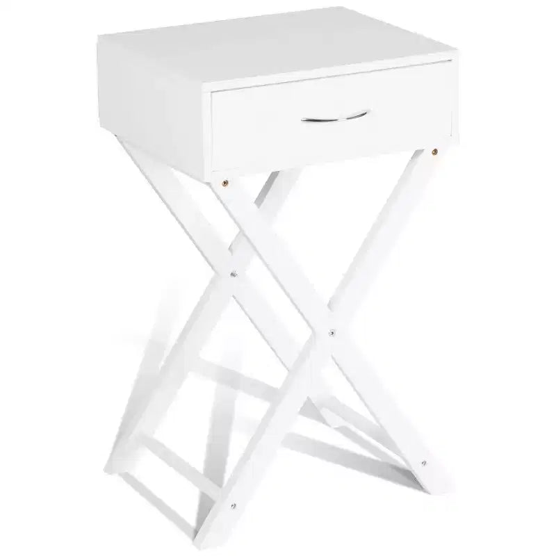Costway 2 Tables de Chevet X-Shape Tiroir Table d'Appoint Meuble Maison Moderne Blanc