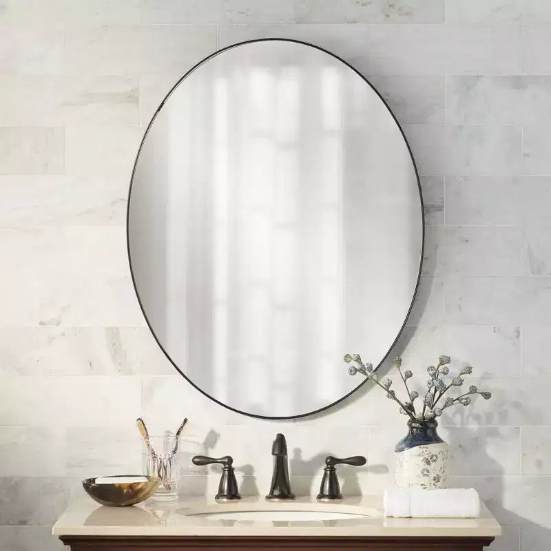 Noble Park Miroir mural décoratif de courtoisie Aryn Oval, cadre en métal noir mat moderne de 59,7 cm de large pour salle de bain, chambre, salon, bureau, entrée