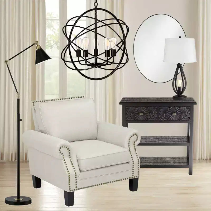 Noble Park Miroir mural décoratif de courtoisie Aryn Oval, cadre en métal noir mat moderne de 59,7 cm de large pour salle de bain, chambre, salon, bureau, entrée