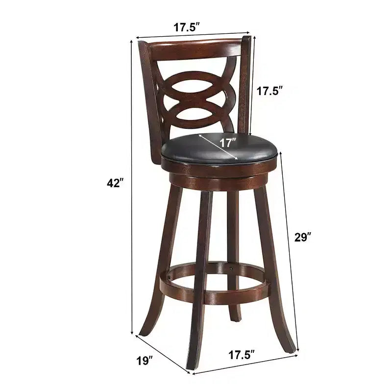 Tabouret pivotant Costway 73,66 cm, hauteur de bar, siège rembourré, chaise de salle à manger en bois d'hévéa, cuisine, expresso