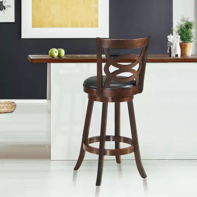 Tabouret pivotant Costway 73,66 cm, hauteur de bar, siège rembourré, chaise de salle à manger en bois d'hévéa, cuisine, expresso
