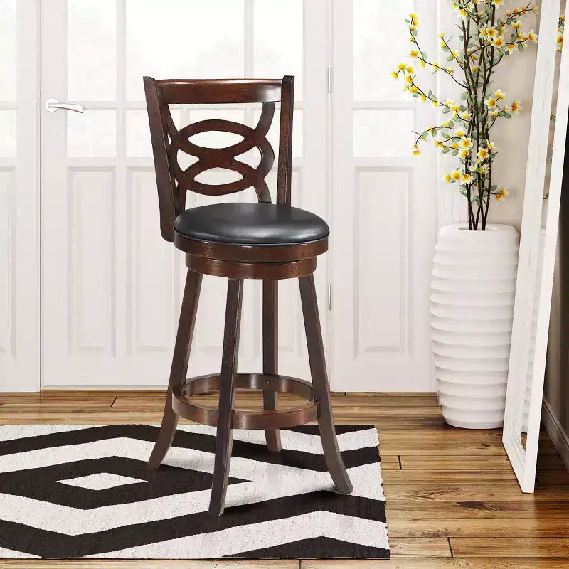 Tabouret pivotant Costway 73,66 cm, hauteur de bar, siège rembourré, chaise de salle à manger en bois d'hévéa, cuisine, expresso