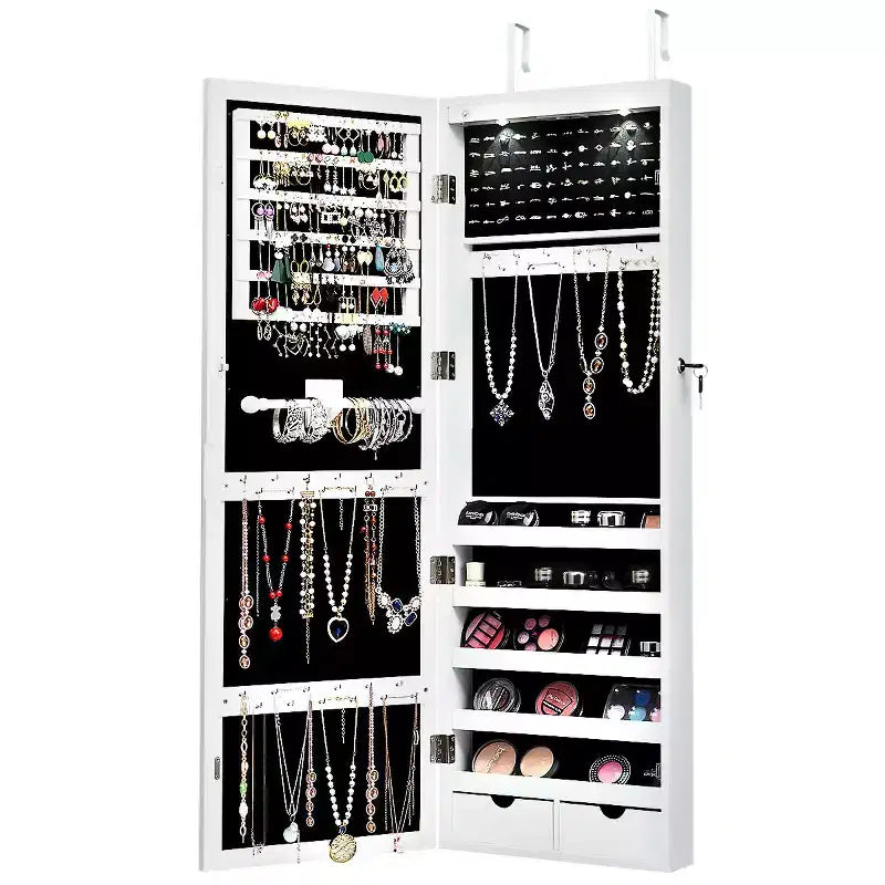 Armoire à bijoux Costway avec miroir pleine longueur et crochets lumineux internes à LED