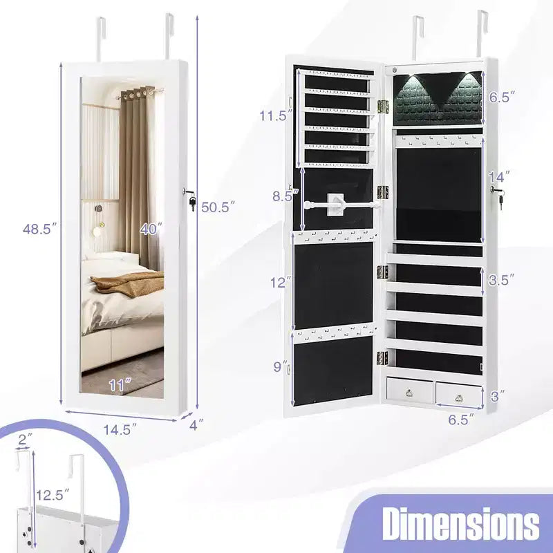 Armoire à bijoux Costway avec miroir pleine longueur et crochets lumineux internes à LED