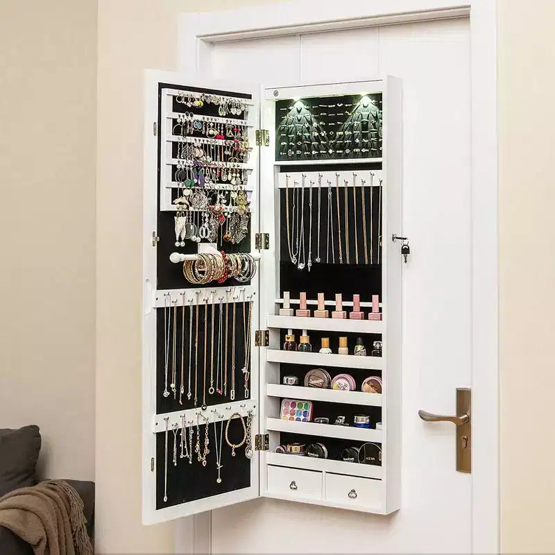 Armoire à bijoux Costway avec miroir pleine longueur et crochets lumineux internes à LED