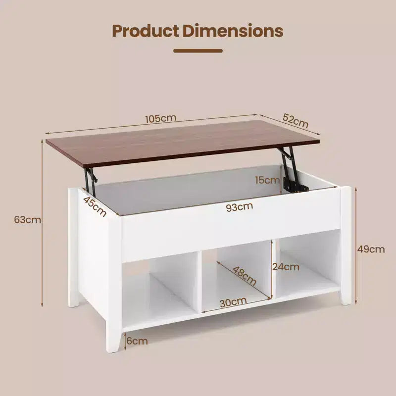 Table basse relevable Costway avec compartiment caché et étagères de rangement Meuble moderne blanc