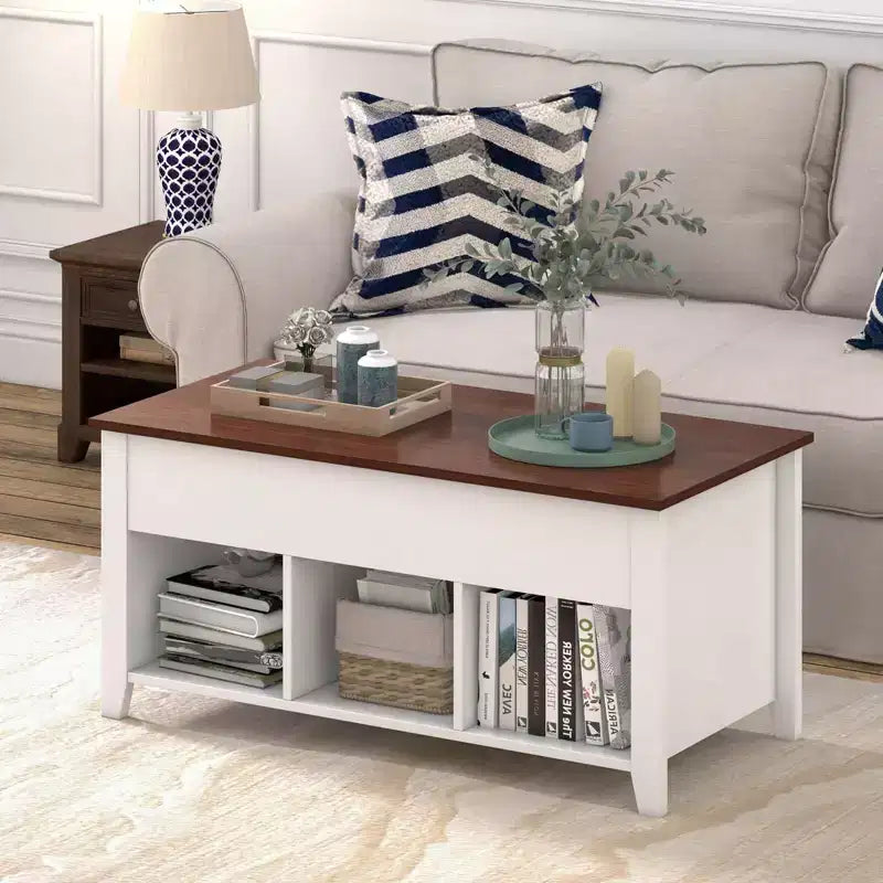 Table basse relevable Costway avec compartiment caché et étagères de rangement Meuble moderne blanc