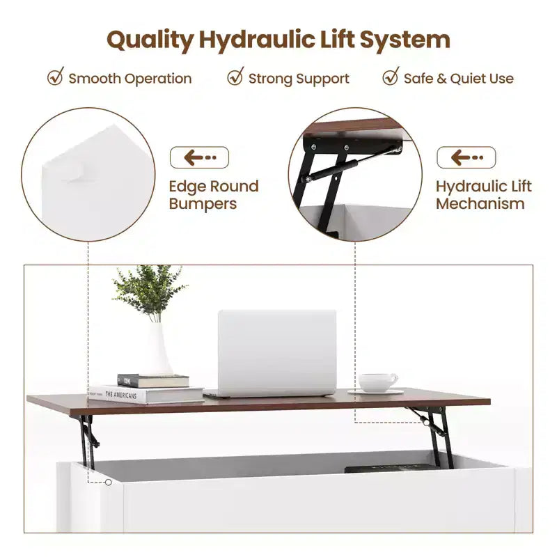 Table basse relevable Costway avec compartiment caché et étagères de rangement Meuble moderne blanc