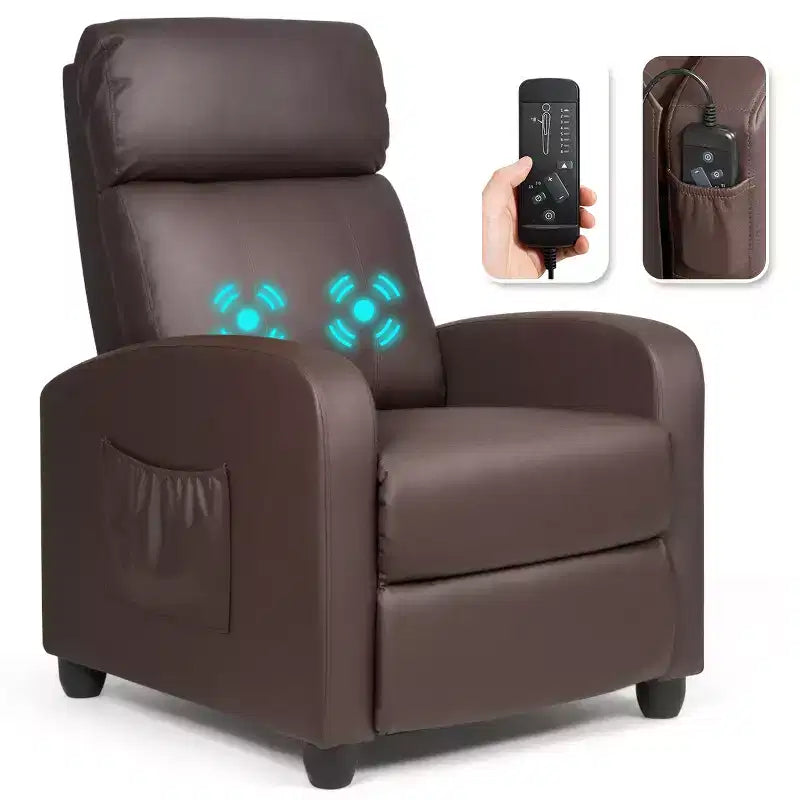 Fauteuil inclinable de massage Costway, canapé individuel ergonomique et réglable avec siège rembourré, noir/marron/gris