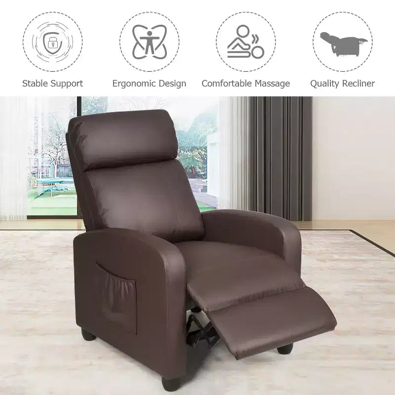 Fauteuil inclinable de massage Costway, canapé individuel ergonomique et réglable avec siège rembourré, noir/marron/gris