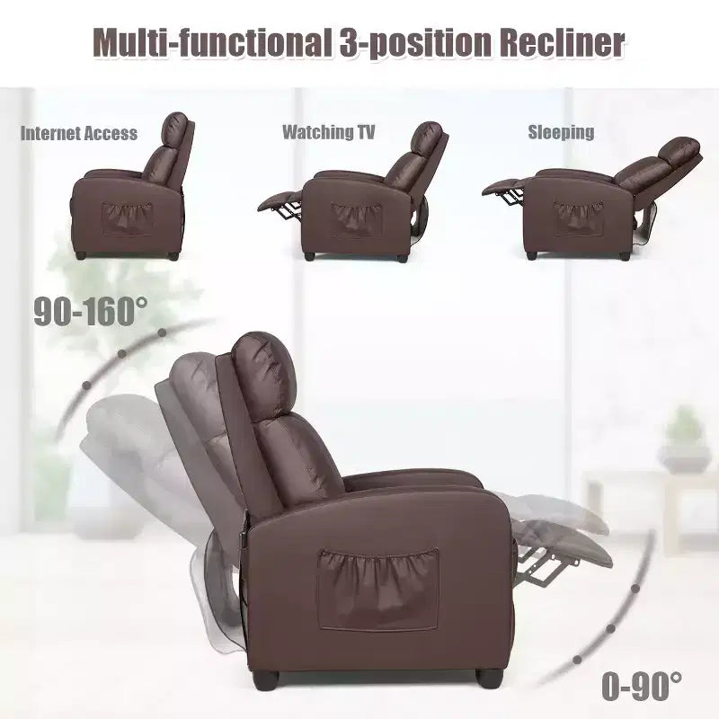 Fauteuil inclinable de massage Costway, canapé individuel ergonomique et réglable avec siège rembourré, noir/marron/gris
