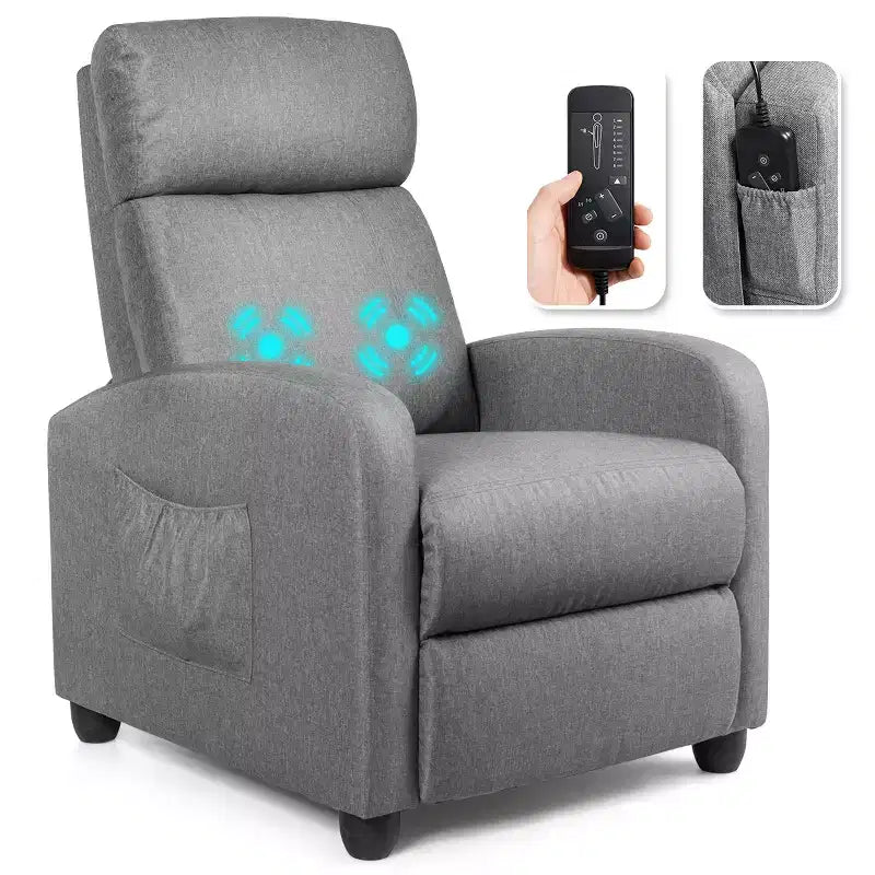 Fauteuil inclinable de massage Costway, canapé individuel ergonomique et réglable avec siège rembourré, noir/marron/gris