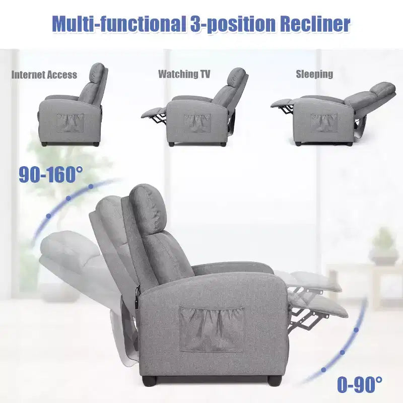 Fauteuil inclinable de massage Costway, canapé individuel ergonomique et réglable avec siège rembourré, noir/marron/gris