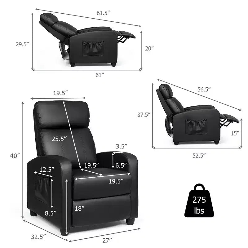 Fauteuil inclinable de massage Costway, canapé individuel ergonomique et réglable avec siège rembourré, noir/marron/gris