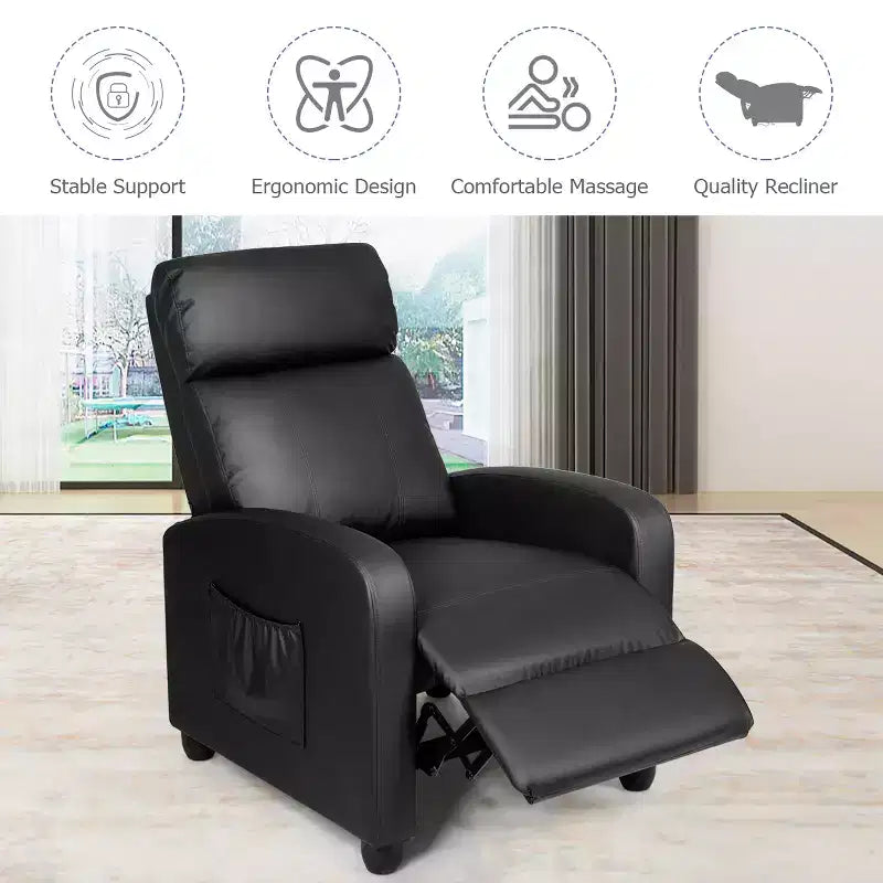 Fauteuil inclinable de massage Costway, canapé individuel ergonomique et réglable avec siège rembourré, noir/marron/gris
