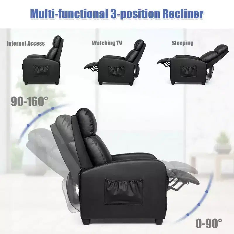 Fauteuil inclinable de massage Costway, canapé individuel ergonomique et réglable avec siège rembourré, noir/marron/gris