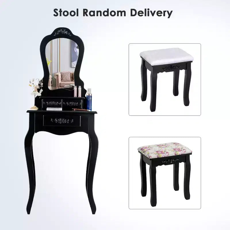 Costway Coiffeuse en bois avec tabouret et tiroirs pour bijoux - Noir